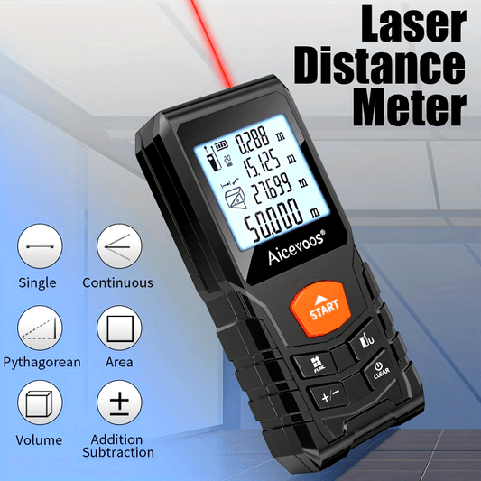 AICEVOOS High Precision Digital Laser Distance Meter, 50-120m Range, Battery-Powered, Rubber Casing, Electronic Measuring Tape for Industrial Measurement, Measurement Tool|Digital Distance Meter|Rubber Casing Tape