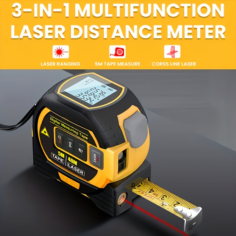 Gzzhi 3-in-1 Laser Tape Measure with Self-Locking Mechanism, Dual Laser/Regular mode - Compact Portable measuring tool for Architects, Engineers, Contractors, DIY Projects - Compatible with Smartphones/Tablets (Battery-Powered, No Battery Included), Lase