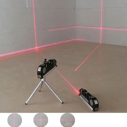 [Portable Laser Level] Multi-Purpose Portable Laser Level Kit | Metric and Imperial Measuring Tape, Battery Powered, 0.4mW Laser, Durable Plastic Body - Construction Leveling, Crosshair Laser Level for Construction, DIY, and Home Improvement Projects
