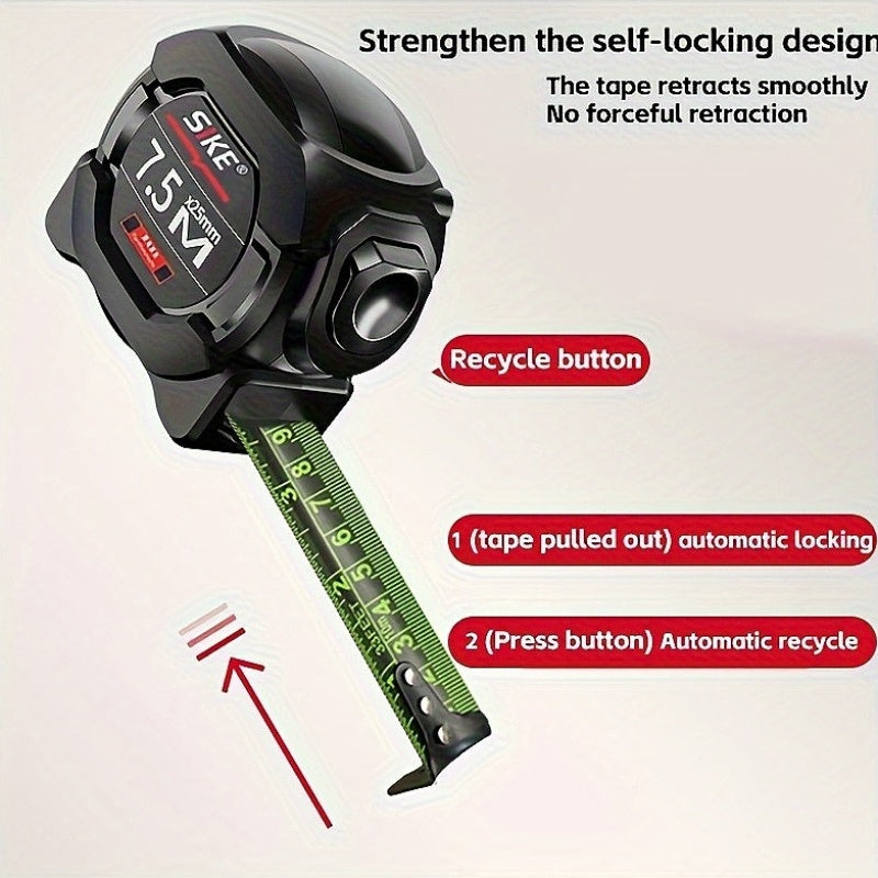 LDQ Heavy-Duty Retractable Tape Measure with Self-Locking Mechanism, Laser-Engraved Measurements, Thickened Steel Construction, Auto-Retracting Tape, for Construction, Engineering, DIY - Professional Measuring Tool with Case, Engineering Equipment, Sleek