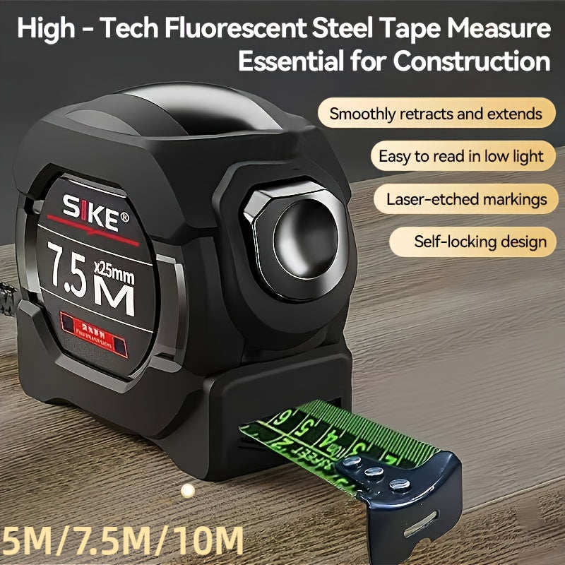 LDQ Heavy-Duty Retractable Tape Measure with Self-Locking Mechanism, Laser-Engraved Measurements, Thickened Steel Construction, Auto-Retracting Tape, for Construction, Engineering, DIY - Professional Measuring Tool with Case, Engineering Equipment, Sleek