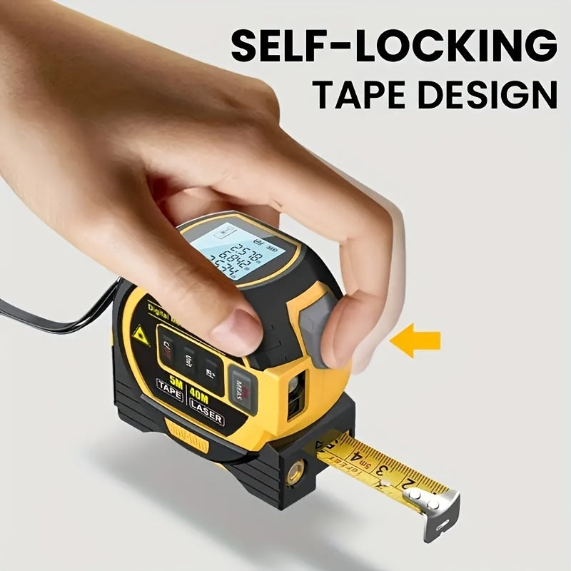 Gzzhi 3-in-1 Laser Tape Measure with Self-Locking Mechanism, Dual Laser/Regular mode - Compact Portable measuring tool for Architects, Engineers, Contractors, DIY Projects - Compatible with Smartphones/Tablets (Battery-Powered, No Battery Included), Lase