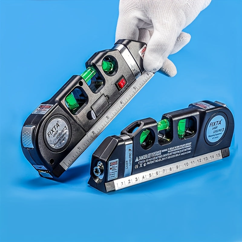 [Portable Laser Level] Multi-Purpose Portable Laser Level Kit | Metric and Imperial Measuring Tape, Battery Powered, 0.4mW Laser, Durable Plastic Body - Construction Leveling, Crosshair Laser Level for Construction, DIY, and Home Improvement Projects